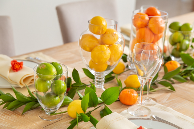 Lemons, Limes and Clementines, Spring Citrus Tablescape, Apothecary Jars