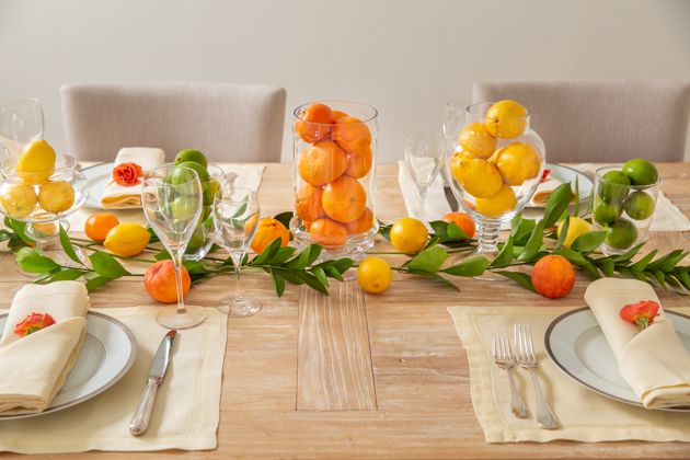 Spring Citrus Tablescape, lemons, limes and clementines, entertaining ideas, Spring Decor