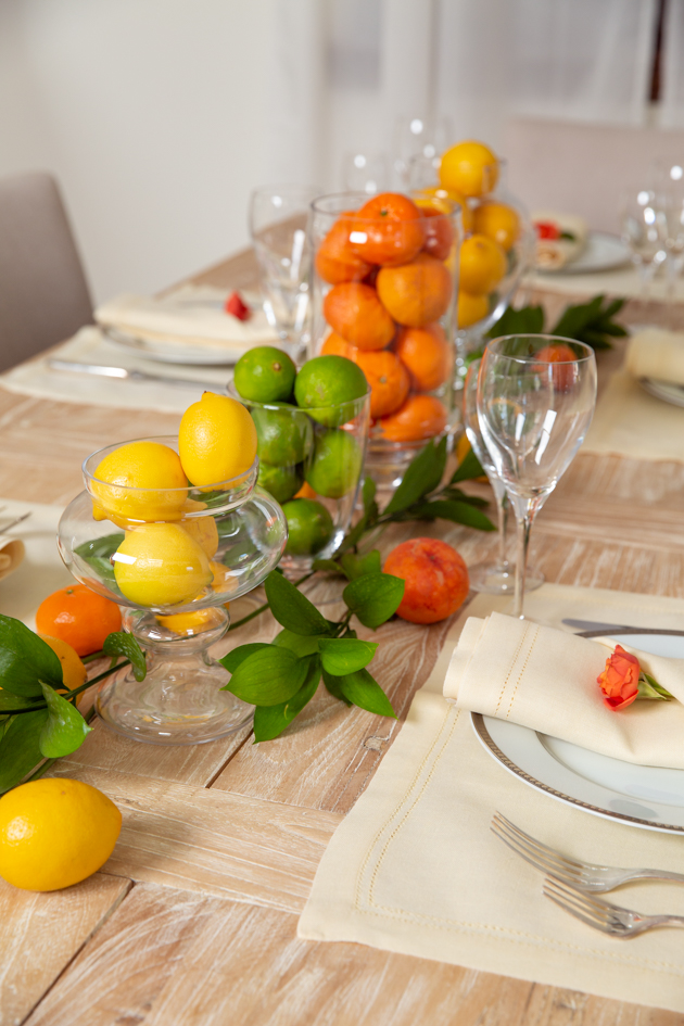 Spring Citrus Tablescape, Lemons, Limes and Clementines, Dinner Party Table