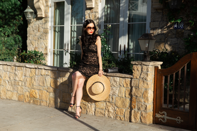 Lack of Color Boater Hat, Skylar Belle Black Lace Dress