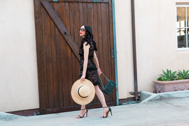 Skylar Belle Black Lace Dress with Lack of Color Spencer Boater Hat