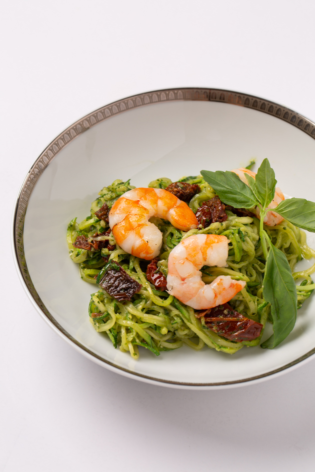 pesto zoodles with shrimp