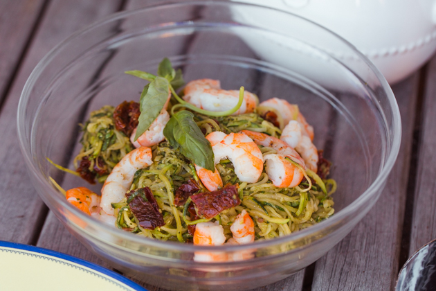 Pesto Zoodles with Sun-dried Tomatoes and Shrimp, Gluten-free Living, Summer Dining Al Fresco,Patio Dining, Manhattan Beach, California Living, Outdoor Entertaining, Pretty Little Shoppers Blog, #alfrescodining #summerentertaining #dinnerparty #winedownweekend 