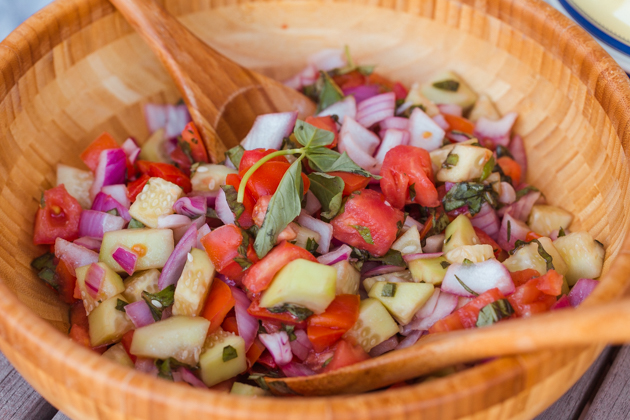 Heirloom Tomato, Red Onion and Cucumber Salad with Basil, Farm to Table, Easy Summer Recipes, Gluten-free Living, Organic Eating, Summer Dining Al Fresco,Patio Dining, Manhattan Beach, California Living, Outdoor Entertaining, Pretty Little Shoppers Blog, #alfrescodining #summerentertaining #dinnerparty #winedownweekend