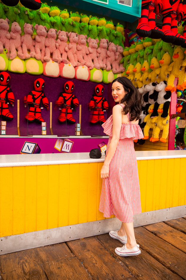 Summer Wardrobe, Visiting the Santa Monica Pier, Shein Striped Dress, Converse, Kayu Tote Bag, Lack of Color boat hat, OOTD, Who What Wearing, Summer Style, Fashion Trends, Floral Print Dress, What to wear in the Summer, Fashion Blogger Style, OOTD Inspo, street style stalking, outfit ideas, date night look, Fashion Bloggers, Dress with Sneakers, Outfit Inspiration, Trends, Outfits, Pretty Little Shoppers #Summerstyle #santamonicapier #fashionblogger #whowhatwearing #ootd #lafashionblogger 