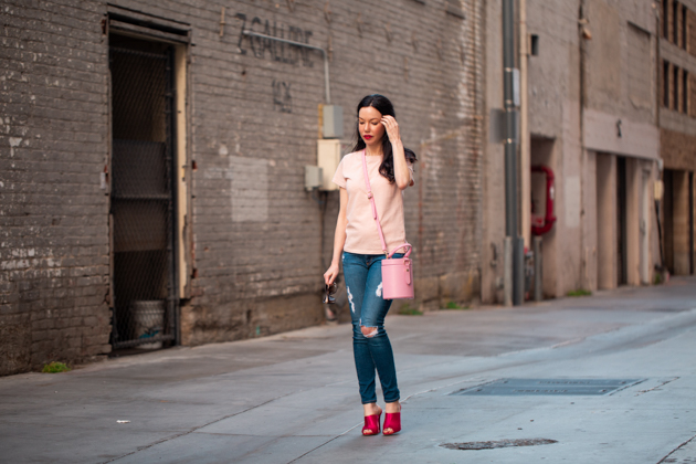 Shades of Pink, Urban Outfitters, AG Jeans, Pink Mules, Schutz, T-shirt style, Denim Style, Jeans and a T Shirt, OOTD, Pink Bag, Who What Wearing, Summer Style, Fashion Trends, What to wear in the Summer, Fashion Blogger Style, OOTD Inspo, street style stalking, outfit ideas, date night look, Fashion Bloggers, Outfit Inspiration, Trends, Outfits, Pretty Little Shoppers, Mo Summers Photography #Summerstyle #fashionblogger #whowhatwearing #ootd #lafashionblogger #schutz #urbanoutfitters 