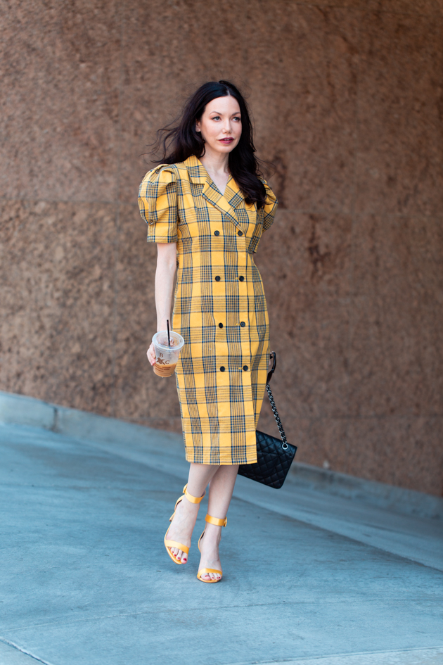Yellow Plaid Outfit styled by top LA fashion blog, Pretty Little Shoppers: image of a woman wearing a yellow plaid Storets dress | Yellow Plaid, Clueless Style, Fall Trends, Who What Wearing, Fall Style, Mad About Plaid, Tartan Style, Yellow Plaid is Having A Moment, Fashion Blogger Style, Outfit Inspiration, Storets, Raye the Label, Revolve Clothing, Chanel Bag, Personal Style, Fashion, Classic and Feminine with an Edge, Street Style, Street Fashion, OOTD, OOTD Inspo, Street Style Stalking, Seasonal Style, Trends #storetsonme #yellowplaid #cluelessstyle #fashionblogger #lafashionblogger #streetstyle #fallfashion #dresslover