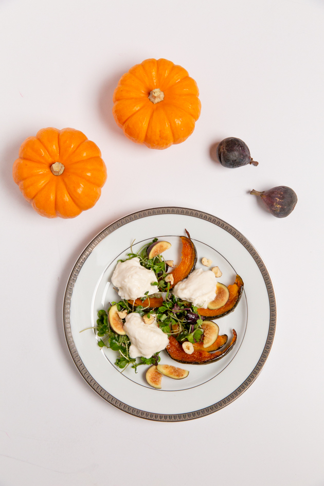 Pumpkin Burrata Salad with Fig Vinaigrette, Fall Dinner Menu, Easy Holiday Salad Recipe, Halloween Entertaining, Halloween Dinner Party Ideas, Lifestyle Blogger, Entertaining Ideas, Entertaining at Home, Dinner Party Inspiration, Lifestyle Blogger, Thanksgiving Ideas, Healthy Eating, Gluten-Free Recipes, Organic Eating, Nutrient Dense Cooking, Farm to Table  #entertainingathome #dinnerparty #holidaysalad #holidayentertaining #fallmenu #pumpkinsalad #burrata #holidaymenu #glutenfreeentertaining