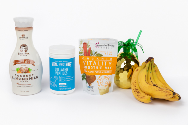 Pina Colada Collagen Adaptogen Smoothie Recipe, Essential Living Foods Organic Vitality Smoothie Mix, Maca Blend, Vital Proteins Collagen Peptides, Healthy Smoothie Recipe, Califia Farms, Coconut Almond Milk, Adaptogen Smoothie Recipe, Collagen Smoothie Recipe, Pina Colada Smoothie, Gluten-Free Living, Healthy Breakfast Recipe Ideas, Vegan Recipe, #collagensmoothie #pinacoladasmoothie #healthybreakfastideas #adaptogens #vitalproteins #collagenpeptides #essentiallivingfoods #smoothierecipe