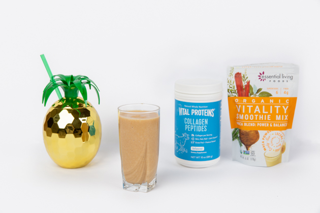 Pina Colada Collagen Adaptogen Smoothie Recipe, Essential Living Foods Organic Vitality Smoothie Mix, Maca Blend, Vital Proteins Collagen Peptides, Healthy Smoothie Recipe, Califia Farms, Coconut Almond Milk, Adaptogen Smoothie Recipe, Collagen Smoothie Recipe, Pina Colada Smoothie, Gluten-Free Living, Healthy Breakfast Recipe Ideas, Vegan Recipe, #collagensmoothie #pinacoladasmoothie #healthybreakfastideas #adaptogens #vitalproteins #collagenpeptides #essentiallivingfoods #smoothierecipe