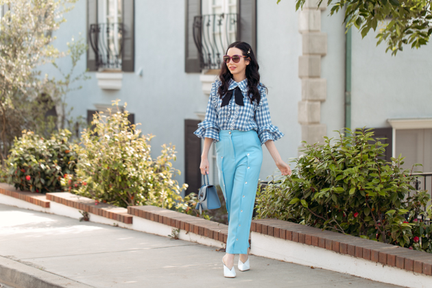 Joseph & Stacey Bag, Sister Jane Top and Pants, White Mules, Gucci Sunglasses, Spring Style, Gingham Style, Spring Fashion, Blue Gingham, What to wear in the Spring, Spring Transitional Look, Seasonal Style, Spring Style, How to dress for Spring, What to wear, Ladylike style, Los Angeles Fashion Blogger, Personal Style, Outfit Inspiration, Fashion, OOTD Inspo, street style stalking, Parisian Girl Style, Parisian Chic #sjsisterhood #dreamsisterjane #springstyle #josephandstacey #styleblogger