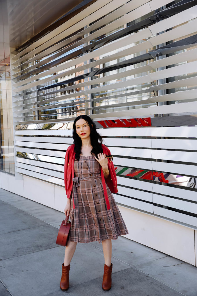 Gal meets outlet glam plaid dress