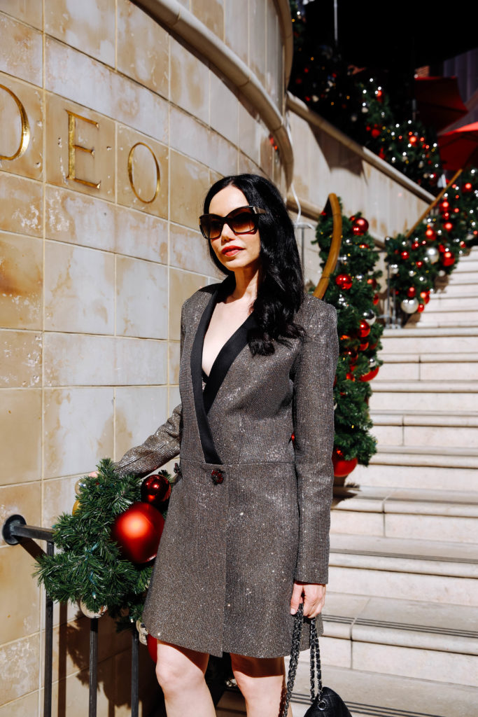 How to Style a Blazer Dress, tips featured by top LA fashion blog, Pretty Little Shoppers: image of a woman wearing a Bronx & Marco blazer dress, Steve Madden sandals, Chanel bag, and Oliver Peoples sunglasses. | How to Style A Blazer Dress, Bronx and Banco, Revolve Clothing, Nuuly, Winter Fashion, Winter Style, Shop till you drop, Fashion Influencer, Quilted Chanel Bag, Winter Trends, Who What Wearing, Fashion Blogger Style, Outfit Inspiration, Street Style, Street Fashion, OOTD Inspo, Street Style Stalking, Seasonal Style, What to Wear in Winter, Beverly Hills Style #bronxandbanco #mynuuly #fashionblogger #lafashionblogger #streetstyle #Winterfashion #parisianchic #blazerdress