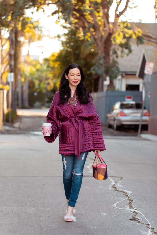 Anthropologie Kimono Jacket, Comfy and Casual Winter Look, Los Angeles Fashion Blogger, What to wear in Winter, Cute Winter Looks, Kimono and Jeans, AG jeans, Pop & Suki, Anthropologie, Fashion Blogger Style, How to Style Denim, Nuuly Rental Service #Anthropologie #PopandSuki 