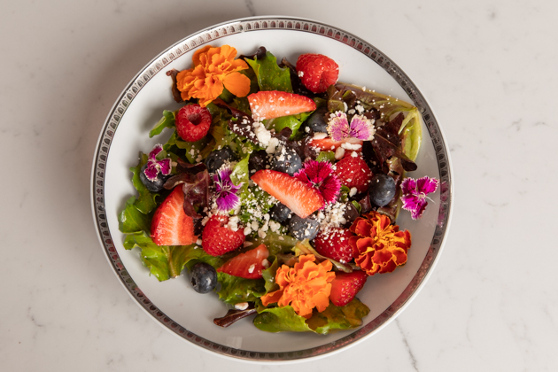 Berry and Goat Cheese Salad with Edible Flowers Recipe featured by top LA healthy lifestyle blogger, Pretty Little Shoppers
