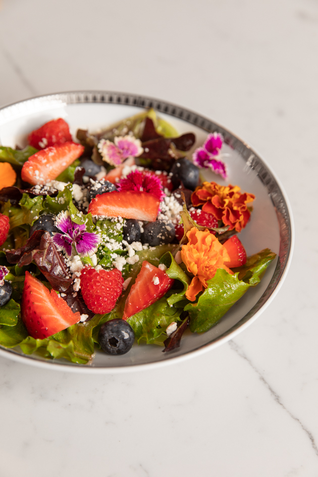 Berry and Goat Cheese Salad with Edible Flowers Recipe featured by top LA healthy lifestyle blogger, Pretty Little Shoppers