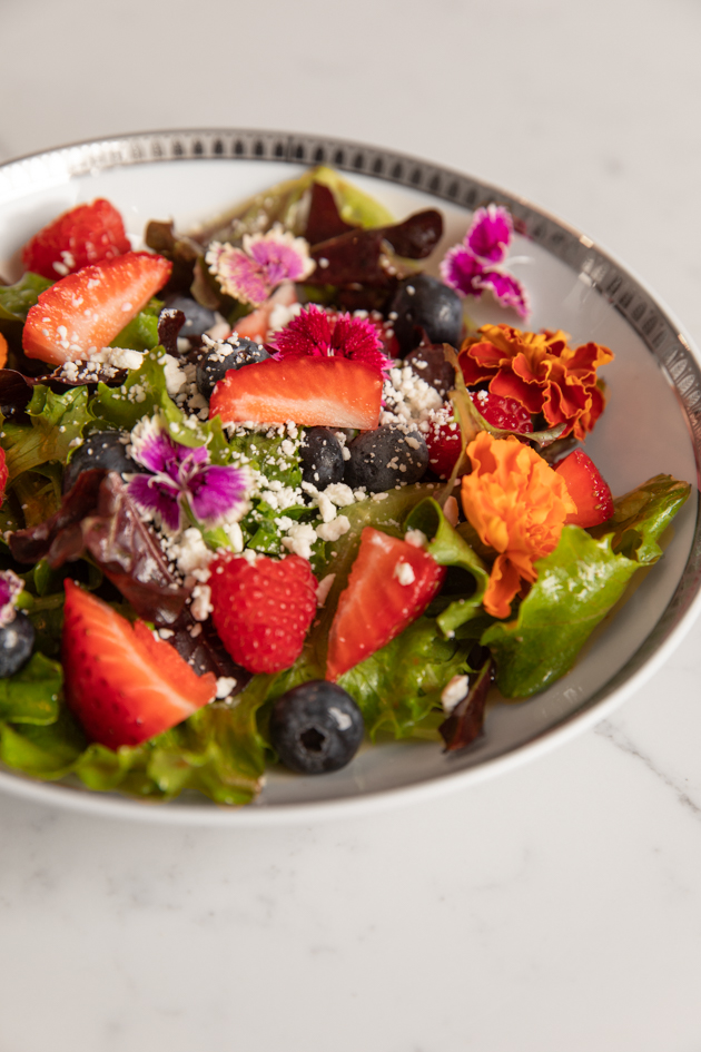 Berry and Goat Cheese Salad with Edible Flowers Recipe featured by top LA healthy lifestyle blogger, Pretty Little Shoppers