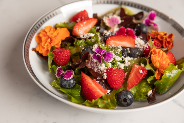 Berry and Goat Cheese Salad with Edible Flowers Recipe featured by top LA healthy lifestyle blogger, Pretty Little Shoppers