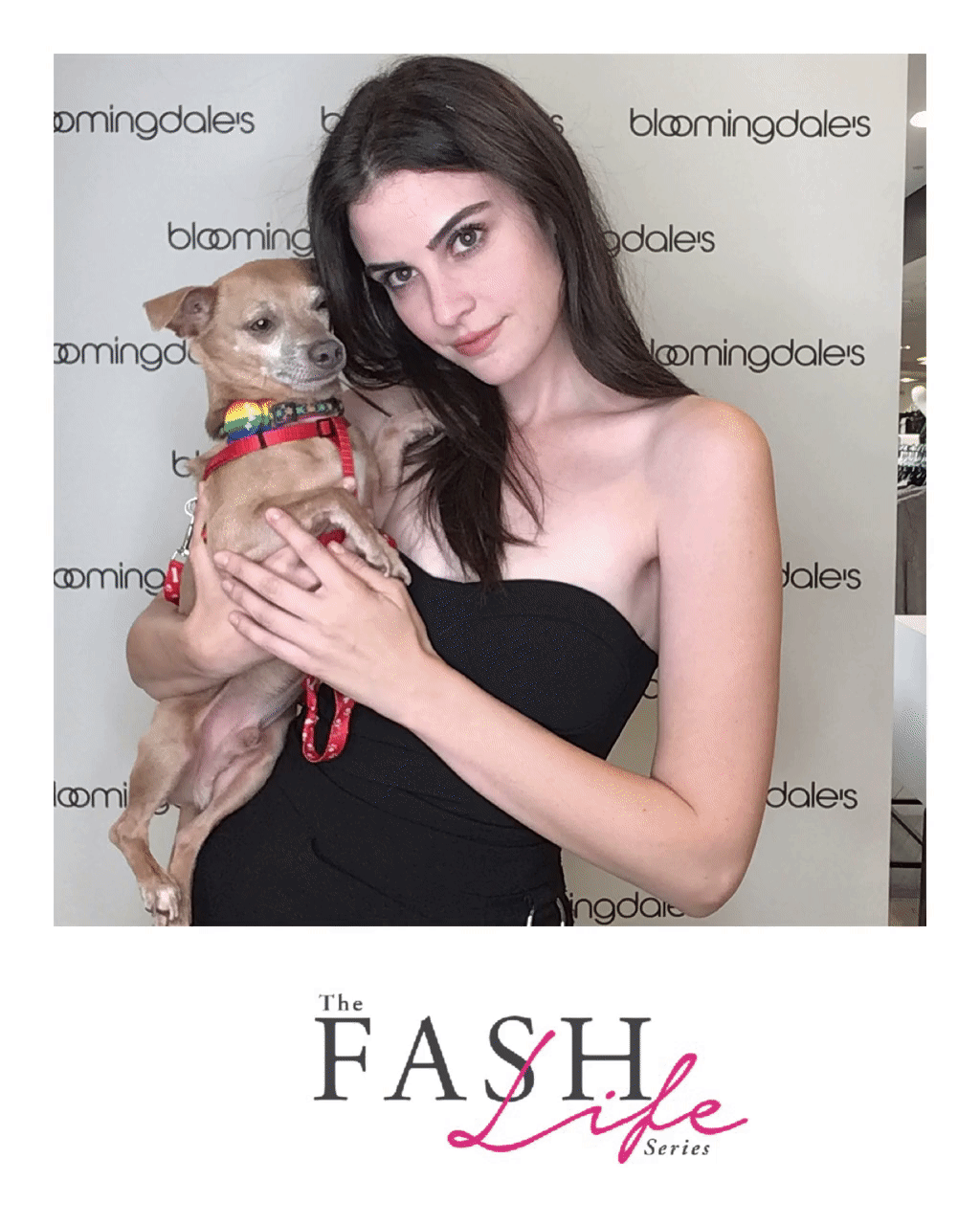 Kelleth Cuthbert with rescue dog at The Fash Life Series x Bloomingdales Sneak Peek Party