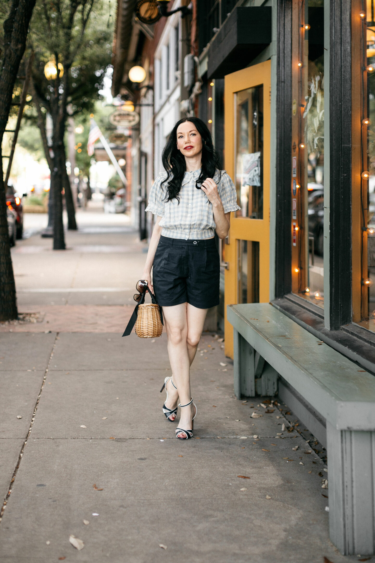 Doen Shirt and Linen Shorts, a fall transitional look styled by top Dallas fashion blogger, Pretty Little Shoppers.