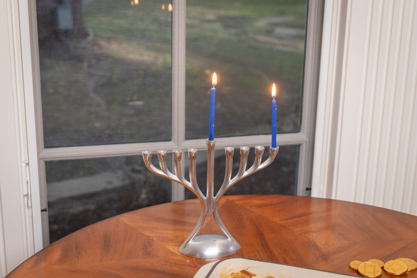Menorah Lit for the First Night of Chanukah