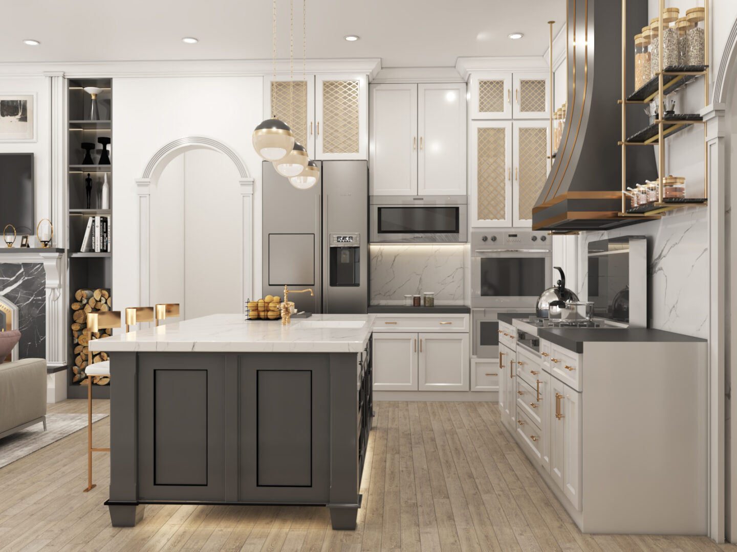 An Initial Rendering of our Hollywood Regency Kitchen Remodel Before Revisions