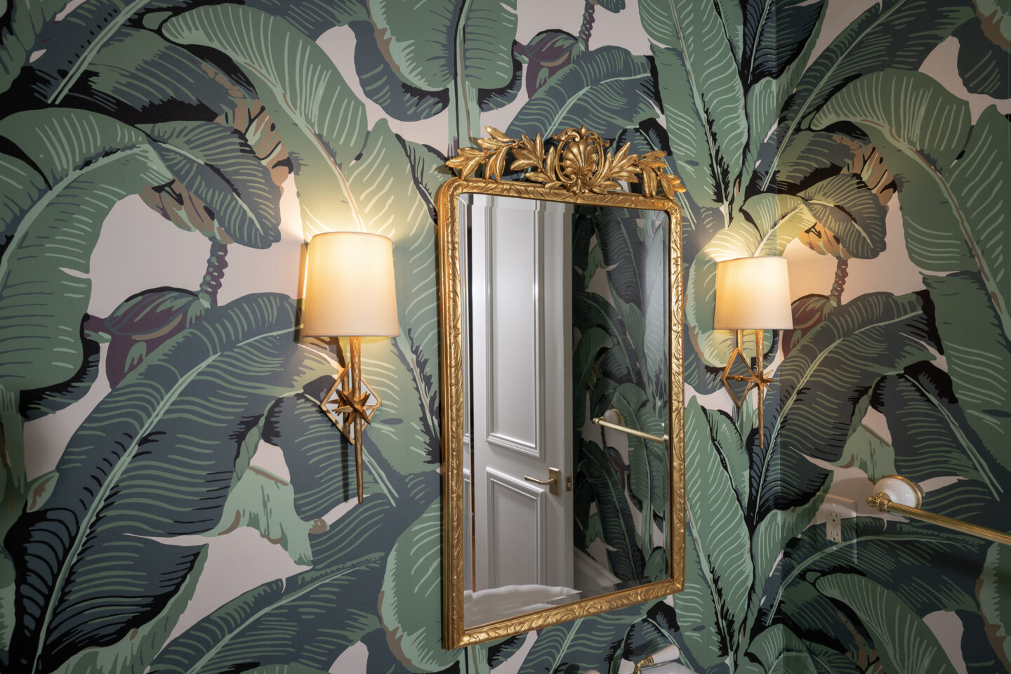 Carvers Guild Laurel Crown Wall Mirror, The Well Appointed House, Hollywood Regency Powder Room Reveal