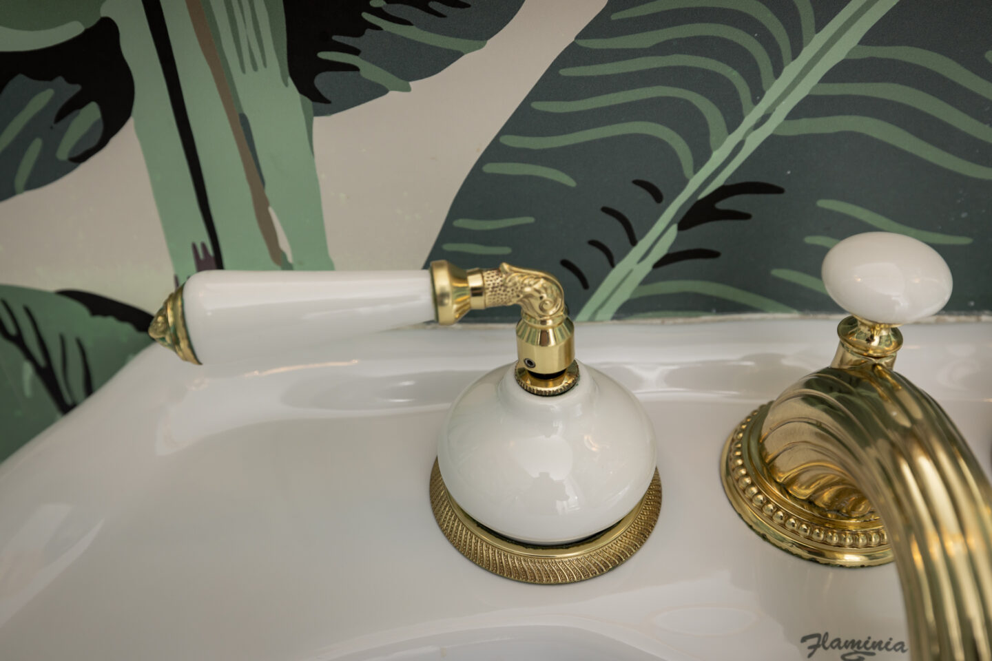 Hollywood Regency Powder Room Reveal with Phylrich Faucet