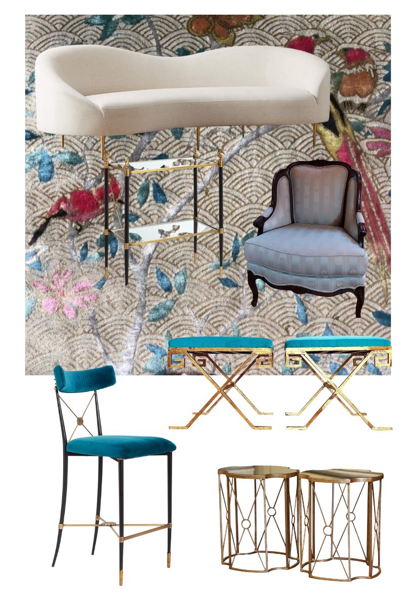 Canva Mood Board with Wendy Morrison Floral Jewels Hand Knotted Rug