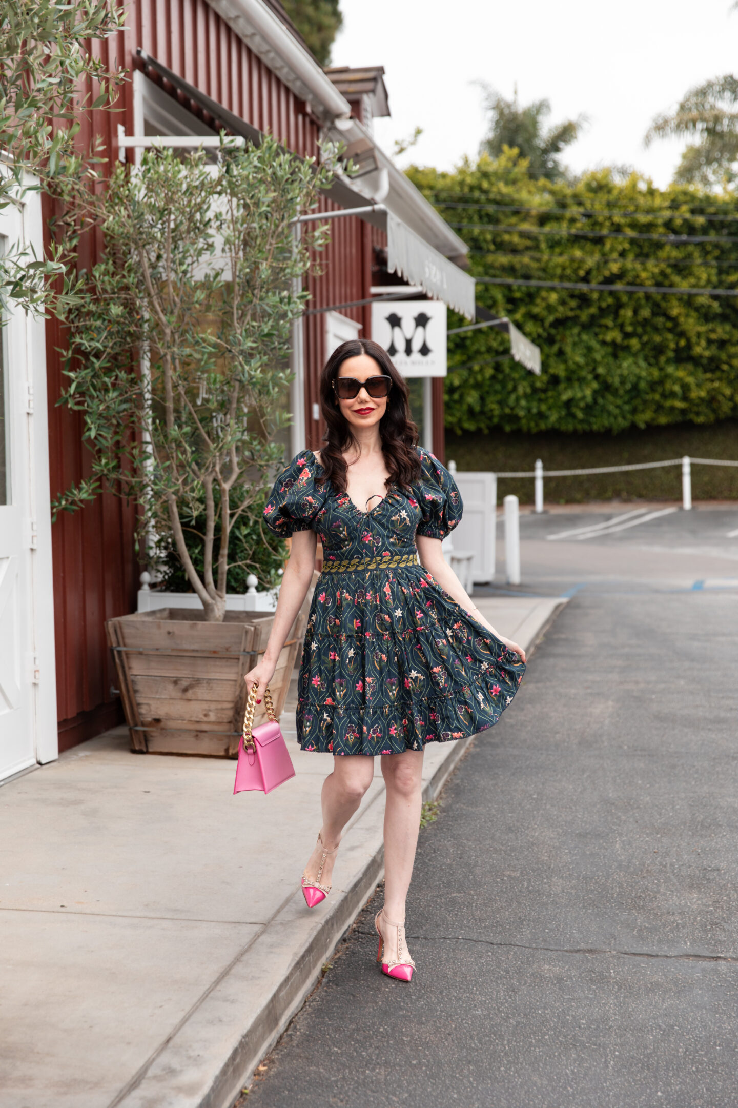 Dallas Lifestyle Blogger, AGUA by Agua Bendita dress, Kate Spade pumps, Tammy & Benjamin Bag, Sezane, Brentwood Country Market, Parisian Style