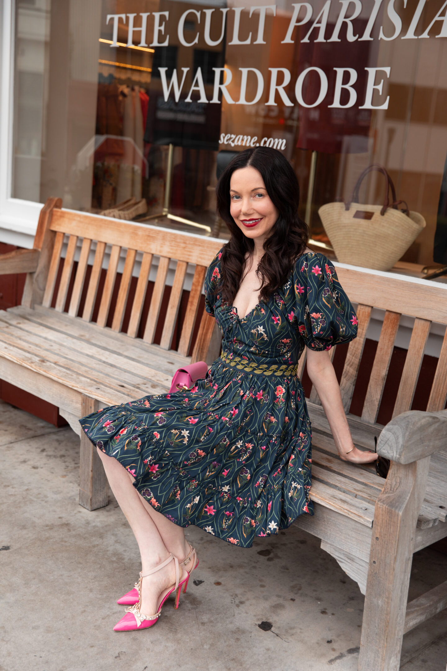 Dallas Lifestyle Blogger, AGUA by Agua Bendita dress, Kate Spade pumps, Tammy & Benjamin Bag, Sezane, Brentwood Country Market, Parisian Style 