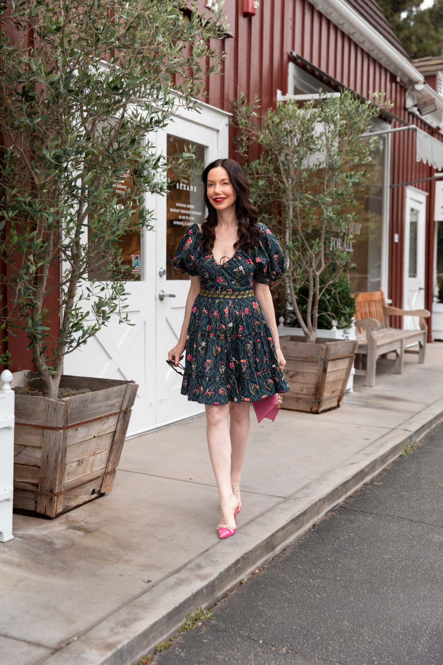 Dallas Lifestyle Blogger, AGUA by Agua Bendita dress, Kate Spade pumps, Tammy & Benjamin Bag, Sezane, Brentwood Country Market, Parisian Style