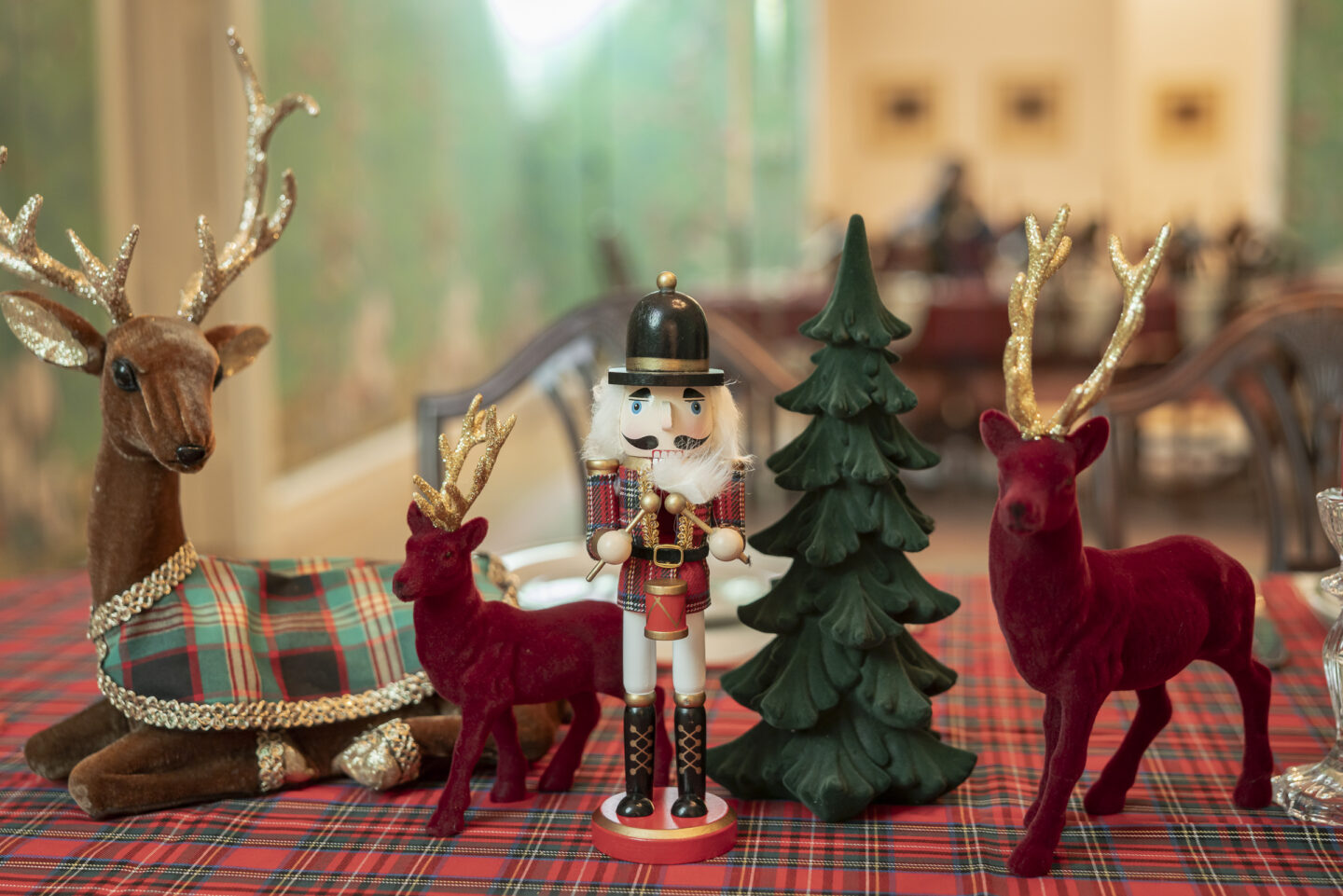 Mrs. Alice Joy of Christmas Tablescape and Tartan Tablecloth